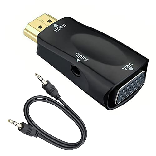 QIANRENON QIANREN HDMI-auf-VGA-Adapter-Konverter mit 3,5-mm-Audio-Klinkenkabel, HDMI-auf-VGA-Konverter-Stecker auf Buchse, vergoldeter Anschluss HD-Video 1080P für Laptop, PC, Monitor usw von QIANRENON