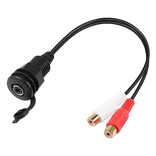 QIANRENON RCA auf 3,5mm Stereo Gewinde Festes Auto Wasserdichtes Kabel 2 RCA Buchse auf 1/8 TRS Buchse Eingebettet Montage Audio Adapter Einbaubuchse, für TV Tablet Lautsprecher Heimkino, 30cm/11.8in von QIANRENON