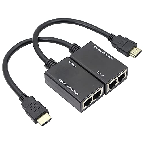 QIANRENON RJ45 to HDMI Extender über RJ45 CAT 5e Ethernet Netzwerkkabel Adapter Signalverstärker 100ft 1080P HDMI Kabel Adapter 30M Sender+Empfänger 2 RJ45 Port von QIANRENON