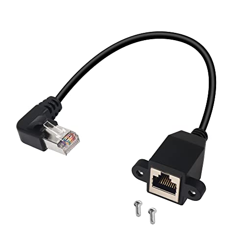 QIANRENON RJ50 Verlängerungskabel 90° Winkel Adapter RJ50 10P10C Buchse auf rechtwinkliger Stecker Panel Mount Ethernet Cabel, Cat5E, geschirmt, 30 cm/11.8in(Biegung links) von QIANRENON