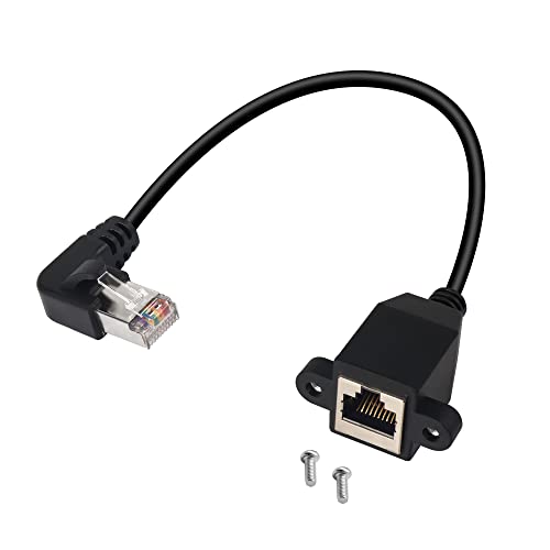 QIANRENON RJ50 Verlängerungskabel 90° Winkel Adapter RJ50 10P10C Buchse auf rechtwinkliger Stecker Panel Mount Ethernet Cabel, Cat5E, geschirmt, 30 cm/11.8in(Biegung Links) von QIANRENON