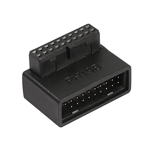 QIANRENON USB 3.0 19/20-poliger 90-Grad-Adapter, Stecker auf Buchse, L-Drehung, rechtwinklige Buchse für Desktop-Motherboard, interner Stecker, nach unten abgewinkelt (PH19B) von QIANRENON