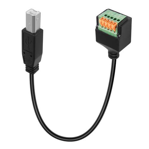 QIANRENON USB B Schnellanschluss Lötfrei Adapter Kurzes Kabel USB Type B Stecker auf 5Pin Crimp Klemmen Drucker Anschluss USB B Spring Terminal Block Stecker, für DIY/Reparatur USB B, 30cm/11.8in von QIANRENON