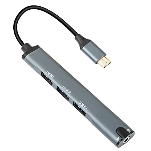 QIANRENON USB C 3.0 Dockingstation,Type C zu USB3.0 Multi Port Digital und Audio Hub Splitter, mit TRRS 1/8 (3,5 mm) Kopfhörer- und Mikrofonbuchsen,Unterstützt OTG, für Smartphones,Laptops von QIANRENON