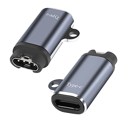 QIANRENON USB C Garmin Smartwatch Adapter Stecker, Garmin Ladekopf auf Type C Buchse Konverter Kuppler.Aluminium-Gehäuse, für Garmin Smartwatches, Garmin Armbänder, blau-grau, 2Pcs von QIANRENON