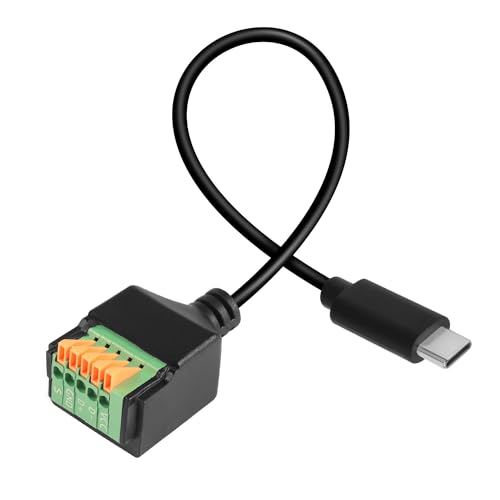 QIANRENON USB C Schnell Verbindung Lötfrei Anschluss Type C 2.0 Stecker auf 5Pin Crimp Terminal Kurzes Kabel Adapter USB C Spring Klemmen Block Stecker 480Mbps 5V2A,für USB C Reparatur/DIY, 30cm von QIANRENON