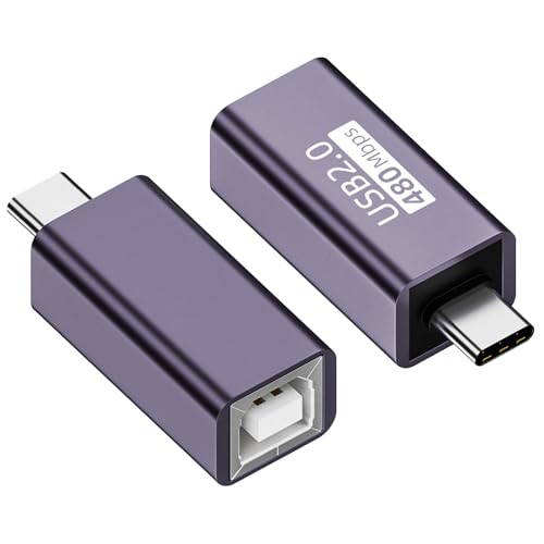 QIANRENON USB C Stecker auf USB B Buchse Drucker Adapter USB Type C auf MIDI Elektronische Instrumente Anschluss 480Mbps 20W 9V2A Aufladung, Al Gehäuse, für Telefon Laptop Drucker E Klaviere, 2Pcs von QIANRENON