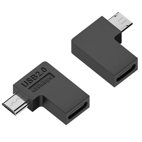 QIANRENON USB C auf Micro USB 90° Winkel Aufladen Daten Anschluss Type C Buchse auf Micro USB Stecker Rechter Winkel Adapter 10W 480Mbps, für Telefon Digitalkamera MP3 MP4,2Pcs (Rechter Biegung) von QIANRENON