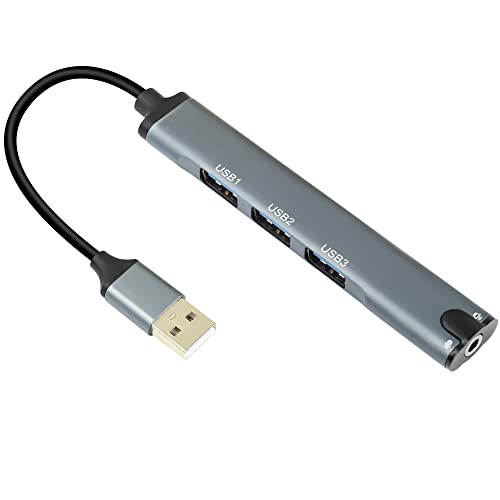 QIANRENON USB-Hub, 4-in-1-USB-Dockingstation mit 3,5-mm-Audio-Kopfhörern + Mikrofon-Buchse-Hub-Adapter, USB 3.0, Multiport-Allocator für Laptop, Handy, Kopfhörer von QIANRENON