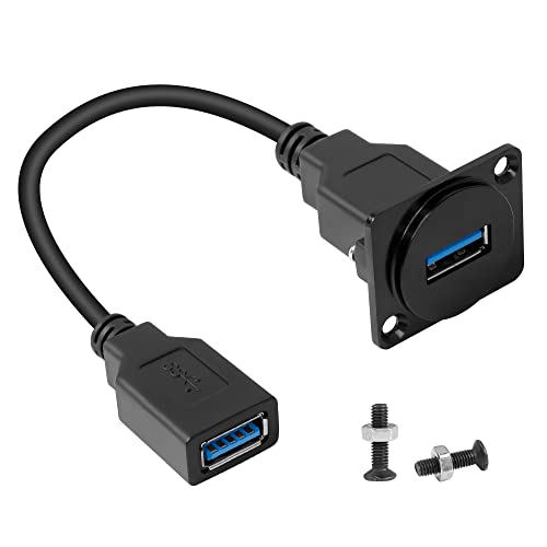 QIANRENON USB3.0 Panel Montage Adapter 5Gbps USB 3.0 Buchse auf USB 3.0 Buchse Datenanschluss USB3.0 Kurzkabel Panel Koppler, Passend für D-Panel/XLR-Panel, 25cm/9.8in von QIANRENON