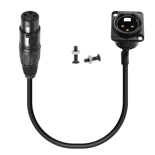 QIANRENON XLR Panel Montage Kurzer Kabel Mik Anschluss Vergoldeter 3Pin XLR Stecker auf Buchse Feste Montage Kabel Adapter XLR Durchführung Bulkhead Einbau Konverter, für Mixer Bühnenbeleuchtung,35cm von QIANRENON