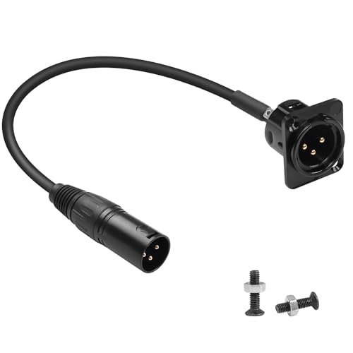 QIANRENON XLR Panel Montage Kurzes Kabel Mik Adapter Vergoldet 3Pin XLR Stecker auf Stecker Kabel Einbau Stecker XLR Durchführung Bulkhead Einbau Anschluss, für Bühnenbeleuchtung Sound Mixer, 35cm von QIANRENON