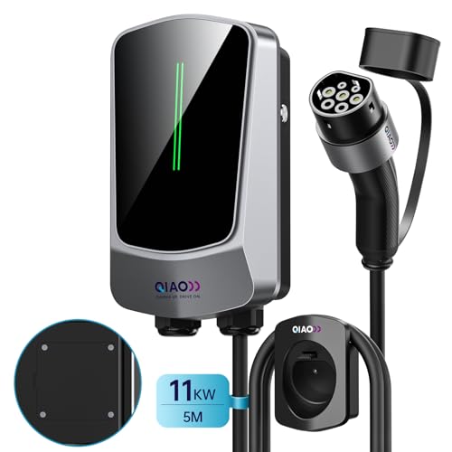 QIAO 11 kW EV Ladegerät Typ 2, Haushaltsfahrzeugladestation Ladekastenladegerät mit 5m Typ 2 Kabel, 3-Phasen 16A, LED-Display, Kabelhalter, EV-Wandbox-Ladegeräte für elektrische Hybridautos von QIAO))