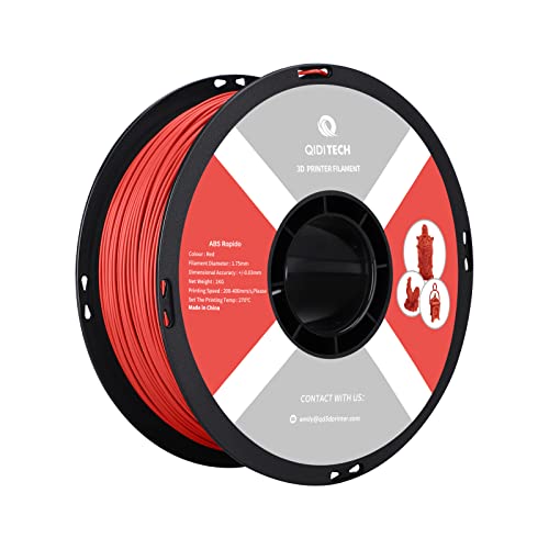 QIDI TECH ABS Rapido Filament 1.75mm, 3D Drucker Filament ABS 1kg Spule (2.2lbs), geeignet für Hochgeschwindigkeitsdruck, 3D Druck Filament Fit die meisten FDM 3D Drucker, hochbeständig, Filament Rot von QIDI TECH