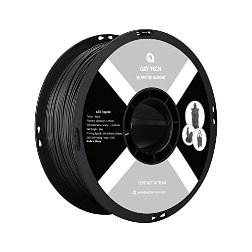 QIDI TECH ABS Rapido Filament 1.75mm, 3D Drucker Filament ABS 1kg Spule (2.2lbs), geeignet für Hochgeschwindigkeitsdruck, 3D Druck Filament, hochbeständig, Schwarz von QIDI TECH