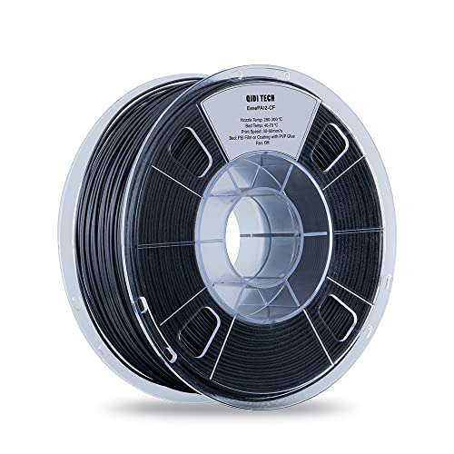 QIDI TECH Kohlefaser Nylon Filament 1.75 Schwarz, PA12-CF Carbon Fiber Nylon Filament 1Kg Spule, 3D Druck Filament, Hohe Festigkeit, hohe Präzision, kein Verzug von QIDI TECH