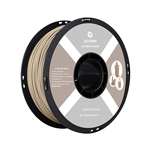 QIDI TECH Matte PLA Rapido Filament 1.75mm, PLA Matte 3D Drucker Filament 1kg Spule (2.2lbs), Geeignet für Hochgeschwindigkeitsdruck, 3D Druck Filament Fit die meisten FDM 3D Drucker, Matte Warm Grau von QIDI TECH