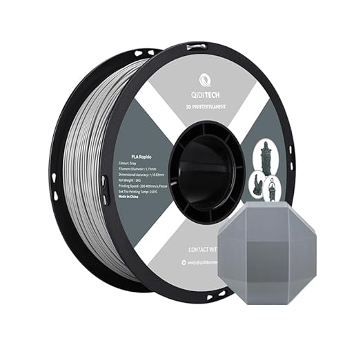 QIDI TECH PLA Rapido Filament 1.75mm, 3D Drucker Filament PLA, geeignet für Hochgeschwindigkeitsdruck, PLA Filament 1.75 für die meisten FDM 3D Drucker, 1 KG Spule (2.2lbs), Grau von QIDI TECH