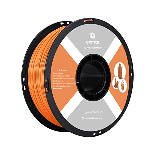 QIDI TECH PLA Rapido Filament 1.75mm, 3D Drucker Filament PLA, geeignet für Hochgeschwindigkeitsdruck, PLA Filament 1.75 für die meisten FDM 3D Drucker, 1 KG Spule (2.2lbs), Orange von QIDI TECH