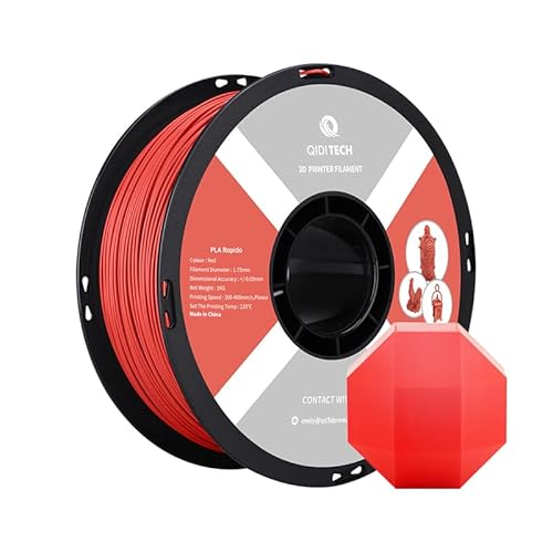 QIDI TECH PLA Rapido Filament 1.75mm, 3D Drucker Filament PLA, geeignet für Hochgeschwindigkeitsdruck, PLA Filament 1.75 für die meisten FDM 3D Drucker, 1 KG Spule (2.2lbs), Rot von QIDI TECH