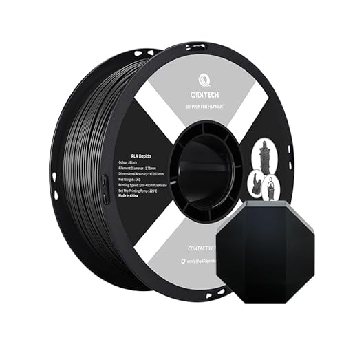QIDI TECH PLA Rapido Filament 1.75mm, 3D Drucker Filament PLA, geeignet für Hochgeschwindigkeitsdruck, PLA Filament 1.75 für die meisten FDM 3D Drucker, 1 KG Spule (2.2lbs), Schwarz von QIDI TECH