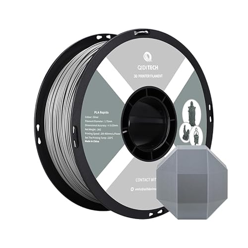 QIDI TECH PLA Rapido Filament 1.75mm, 3D Drucker Filament PLA, geeignet für Hochgeschwindigkeitsdruck, PLA Filament 1.75 für die meisten FDM 3D Drucker, 1 KG Spule (2.2lbs), Silber von QIDI TECH