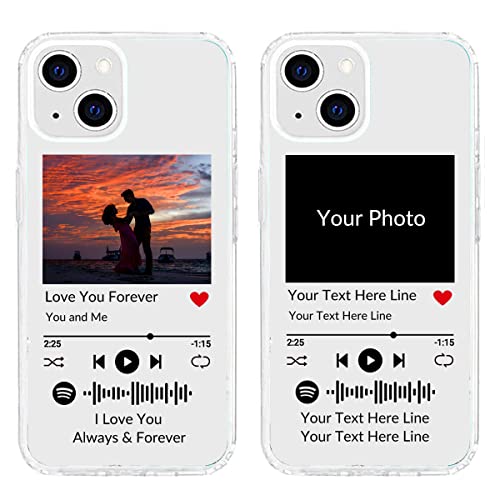 Benutzerdefinierte klare Handyhülle im Musikstil, kompatibel mit Apple iPhone 13, personalisierte, scannbare Code-Handyhülle mit Ihrem Foto und Ihren Texten von QIHENGPLUS