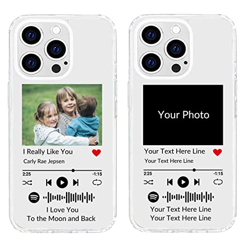 Benutzerdefinierte klare Handyhülle im Musikstil, kompatibel mit Apple iPhone 13 Pro, personalisierte, scannbare Code-Handyhülle mit Ihrem Foto und Ihren Texten von QIHENGPLUS