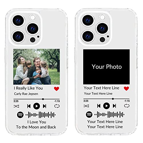 Benutzerdefinierte klare Handyhülle im Musikstil, kompatibel mit Apple iPhone 13 Pro Max, personalisierte, scannbare Code-Handyhülle mit Ihrem Foto und Ihren Texten von QIHENGPLUS