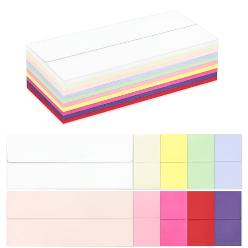100 farbige Briefumschläge in Briefgröße, bunte Business-Umschläge, selbstklebend, für Geschäft, Rechnungen, Briefversand, Büroschecks, 10,4 x 24,9 cm von QIKSION