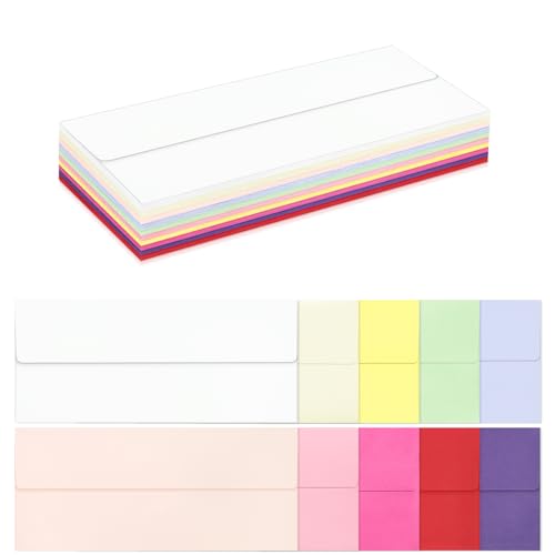 Bunte Briefumschläge in Briefgröße, selbstklebend, für Geschäfte, Rechnungen, Briefversand, Büroschecks, 10,4 x 24,9 cm, 50 Stück von QIKSION