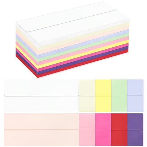 Farbige Briefumschläge in Briefgröße, selbstklebend, für Geschäft, Rechnungen, Briefversand, Büroschecks, 10,4 x 24,9 cm, 200 Stück von QIKSION