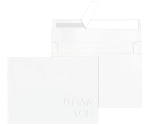 Umschläge für Einladungen, A7, mit geprägter Aufschrift "Thank You", Weiß, 100 Stück von QIKSION