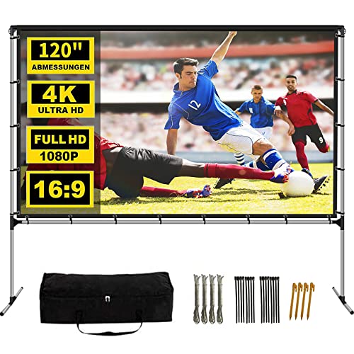 QILEBA Projektor-Leinwand mit Ständer, 30.5 cm (16:9), HD, 4K, für drinnen und draußen, tragbar, schnell zusammenklappbar, Filmleinwand mit Standfüßen und Tragetasche, 3D-Camping, Meet von QILEBA