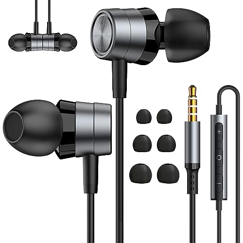 Geräuschisolierende In-Ear-Kopfhörer mit Kabel und Mikrofon, kabelgebundene 3,5-mm-Klinken-Kopfhörer mit Lautstärkeregler Kompatibel mit Samsung, Android, MP3, den meisten 3,5-mm-Audiogeräten von QILERUI