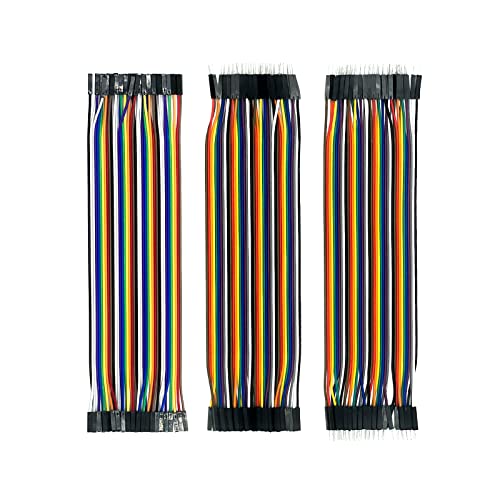 QILUCKY Jumper Wire Kabel Set 3 x 40 Stück je 20 cm, Mehrfarbig, Kupferdraht, 28 AWG, 120 Stück, Elektronik-Steckbrücke, für Arduino, Raspberry Pi und andere Geräte von QILUCKY