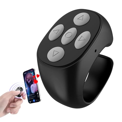 TikTok Scroll-Ring, Scroll-Ring für iPhone, iPad, Android-Tablet, Kameraauslöser, kurze Video- und Musik-Fernbedienung, drahtlose Bluetooth-Fernbedienung (schwarz) von QINCINA