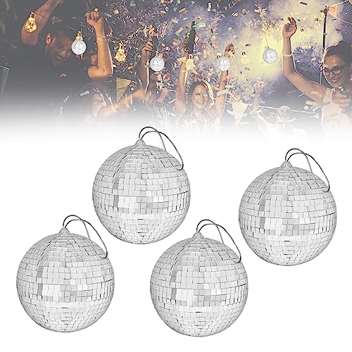 QINERSAW 4 sfere da 10 cm 4er Set Ø10cm Spiegelkugel Silber Party DiscoKugel Spiegel Disco Ball Party Kugel Mirrorball zum Aufhängen für Party Karneval Geburtstag Mottoparty Weihnachten Schaumstoff von QINERSAW