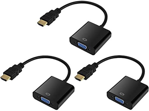 QINGLER HDMI auf VGA, HDMI-auf-VGA-Adapter, vergoldet (Stecker auf Buchse) für Computer, Computer, Laptop, PC, Monitor, Projektor, HD-TV, Chromebook, Raspberry Pi, Roku, Xbox und mehr, Schwarz, 3 von QINGLER