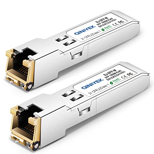 [2 Stück] 1.25G SFP to RJ45 Module, 10/100/1000BASE-T Transceiver für Cisco GLC-T/SFP-GE-T, Meraki MA-SFP-1GB-TX, Ubiquiti UniFi UF-RJ45-1G, Netgear, Zyxel, D-Link TP-Link QNAP, open switch, 100m von QINIYEK