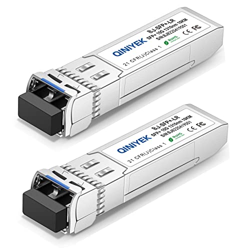 [2 Stück] QINIYEK 10GBase-LR SFP+ Transceiver, 10G Singlemode SFP+ LC-Modul für Cisco SFP-10G-LR, Ubiquiti UF-SM-10G, Meraki MA-SFP-10GB-LR, Mikrotik, , Supermicro, Netgear(SMF,1310nm,10km,DDM ) von QINIYEK