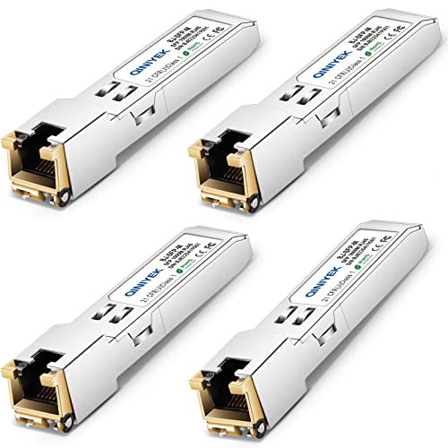 [4 Stück] 1.25G SFP to RJ45 Module, 10/100/1000BASE-T Transceiver für Cisco GLC-T/SFP-GE-T, Meraki MA-SFP-1GB-TX, Ubiquiti UniFi UF-RJ45-1G, Netgear, Zyxel, D-Link TP-Link QNAP, open switch, 100m von QINIYEK