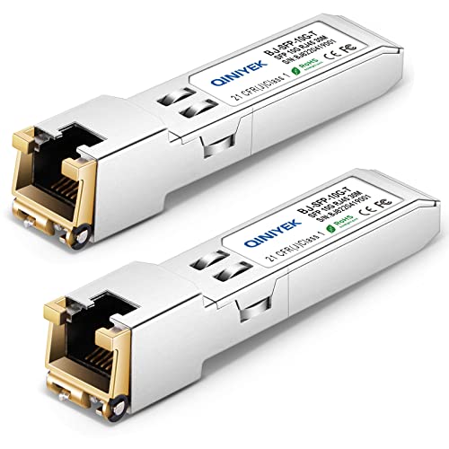 QINIYEK (2 Stück) 10GBase-T SFP+ Module, 10G SFP+ RJ45 Kupfer-Transceiver, kompatibel für Cisco SFP-10G-TS, Ubiquiti UniFi UF-RJ45-10G, Netgear AXM765, Mikrotik, Fortinet, Supermicro, bis zu 30 m von QINIYEK