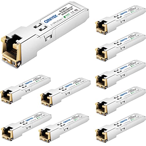 QINIYEK 1.25G SFP-T, 10/100/1000BASE-T RJ45 Kupfer SFP für Cisco GLC-T/SFP-GE-T/GLC-TA, Mikrotik SRJ01, Netgear, Supermicro, bis zu 100 m (10 Stück) von QINIYEK