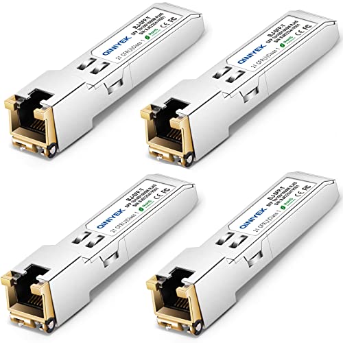 QINIYEK 1.25G SFP-T, 10/100/1000BASE-T RJ45 Kupfer SFP für Cisco GLC-T/SFP-GE-T/GLC-TA, Mikrotik SRJ01, Netgear, Supermicro, bis zu 100m (4er Pack) von QINIYEK