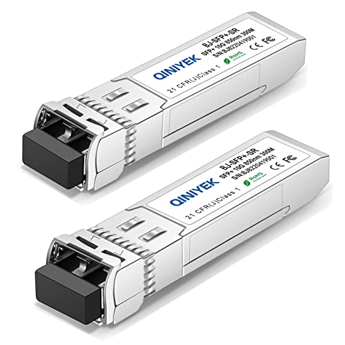 QINIYEK 10GBase-SR SFP+ Transceiver, 10G Multimode SFP+ LC-Modul, 850 nm MMF, bis zu 300 m, kompatibel mit Cisco SFP-10G-SR, Ubiquiti UF-MM-10G, Fortinet, Mikrotik, Netgear, Supermicro (2 Stück) von QINIYEK