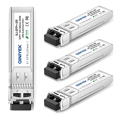 QINIYEK 10GBase-SR SFP+ Transceiver, 10G Multimode SFP+ LC-Modul, 850 nm MMF, bis zu 300 m, kompatibel mit Cisco SFP-10G-SR, Ubiquiti UF-MM-10G, Fortinet, Mikrotik, Netgear, Supermicro (4 Stück) von QINIYEK