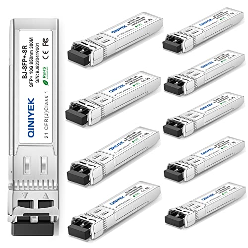 QINIYEK 10GBase-SR SFP+ Transceiver, 10G Multimode SFP+ LC Modul Kompatibel für Cisco SFP-10G-SR, Ubiquiti UF-MM-10G, Fortinet, Mikrotik, Netgear, Supermicro, 850 nm MMF, bis zu 300 m (10 Stück) von QINIYEK