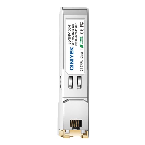 QINIYEK 10GBase-T SFP+ Transceiver, 10G SFP+ RJ45 Kupfer-Transceiver, kompatibel für Cisco SFP-10G-TS, Ubiquiti UniFi UF-RJ45-10G, Netgear AXM765, Mikrotik, Fortinet, Supermicro, bis zu 30 m (1 Stück) von QINIYEK