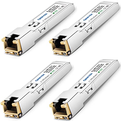 QINIYEK 10GBase-T SFP+ Transceiver, 10G SFP+ RJ45 Kupfer-Transceiver, kompatibel für Cisco SFP-10G-TS, Ubiquiti UniFi UF-RJ45-10G, Netgear AXM765, Mikrotik, Fortinet, Supermicro, bis zu 30 m (4 Stück) von QINIYEK